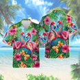 thumbnail image 3 of Camisas hawaianas con estampado completo de animales y pájaros lindos para hombres, camisas casuales de manga corta para vacaciones en la playa, blusa con botones de talla grande, 3 of 5