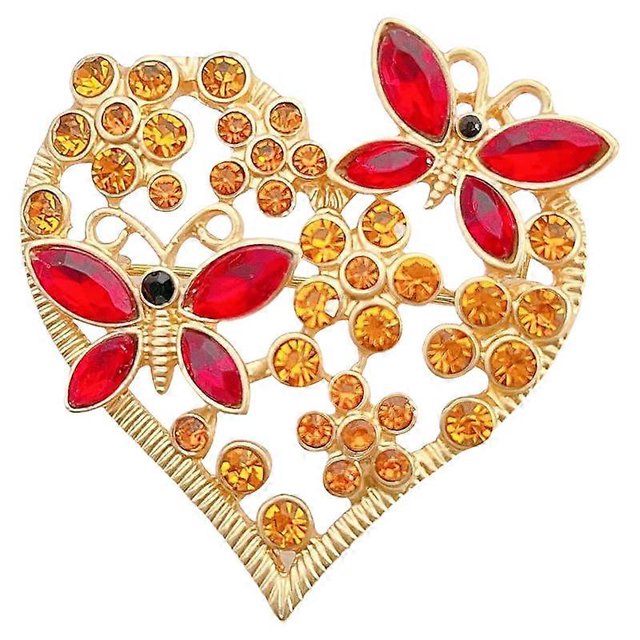 Broche de corazón con forma de mariposa, con cristales dorados y diamantes de imitación, para mujer, joyería de moda.