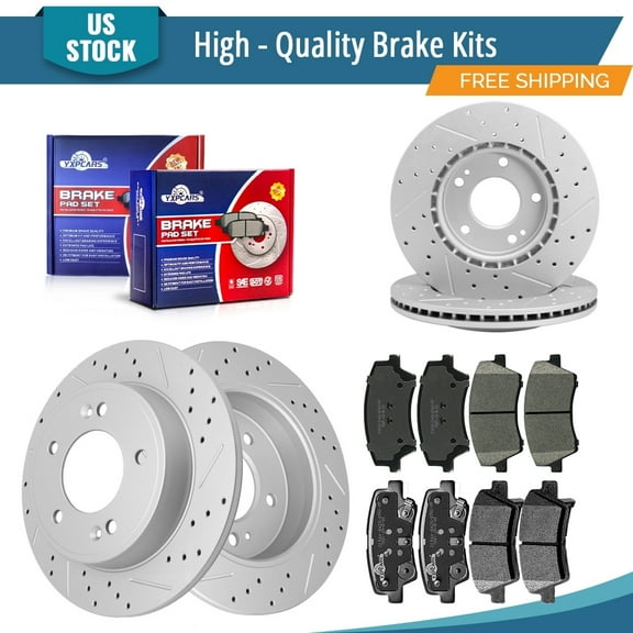 YXPCARS 12PCS Brake Kits, Front and Rear Drilled & Slotted Brake Rotors   Ceramic Brake Pads Kit for Hyundai Elantra(31584 31603 1912 1544)