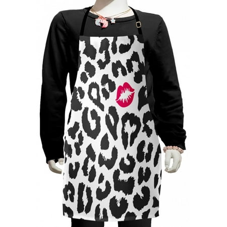 

Safari Kids Apron Leopard Cheetah Animal Print Kiss Shape Lipstick Mark Dotted Trend Art Boys Girls Apron Bib with Adjustable Ties for Cooking Baking Painting Charcoal Grey Pink by Ambesonne