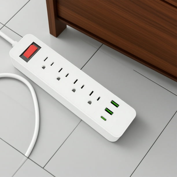 Regleta de enchufes múltiples con cable de extensión de 78,7 pulgadas y múltiples salidas USB para oficina y dormitorio. Regleta de enchufes de plástico.