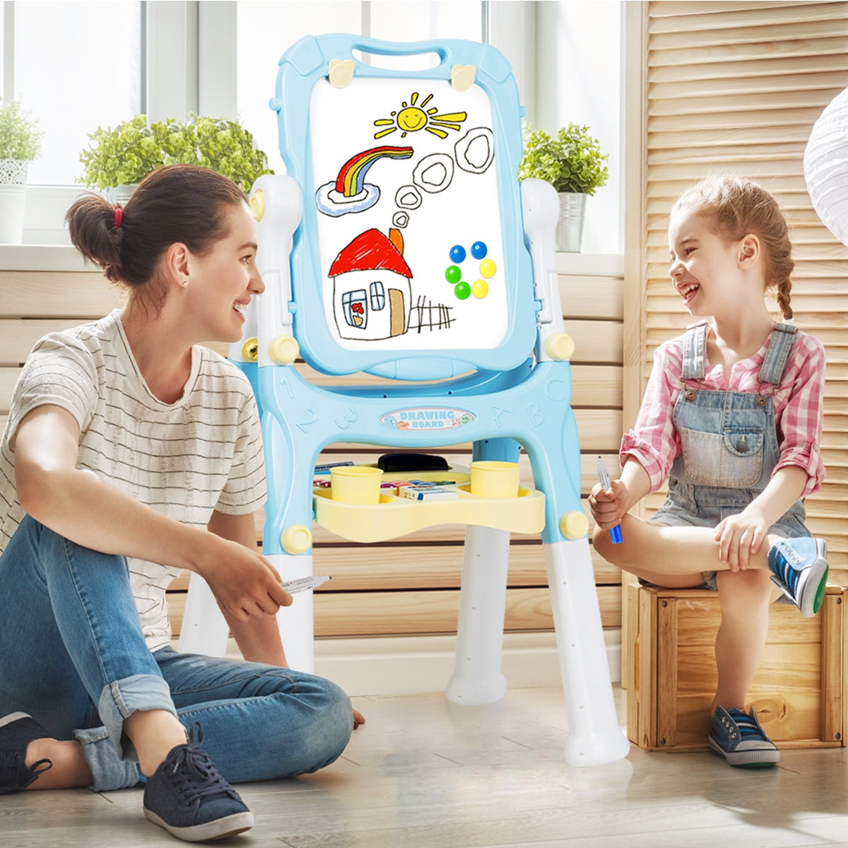 Topbuy Double Sided Art Easel Height Adjustable for Kids Blue