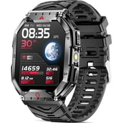 Mingdaln 2.1 AMOLED Men Military Smart watch,with Fitness Tracker/ Answer Make Calls /100+ Sport Modes/1ATM Waterproof, Mountain Travel Pedometer Watch fits for Android and Iphone Devices (Black)