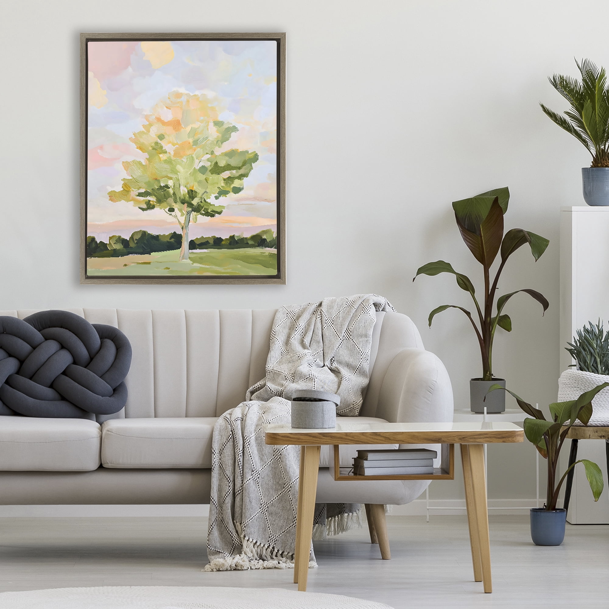 Stupell Industries Sunlit Tree Landscape Impression Brown Framed Floater Canvas Wall Art, design by The Prints Vibe