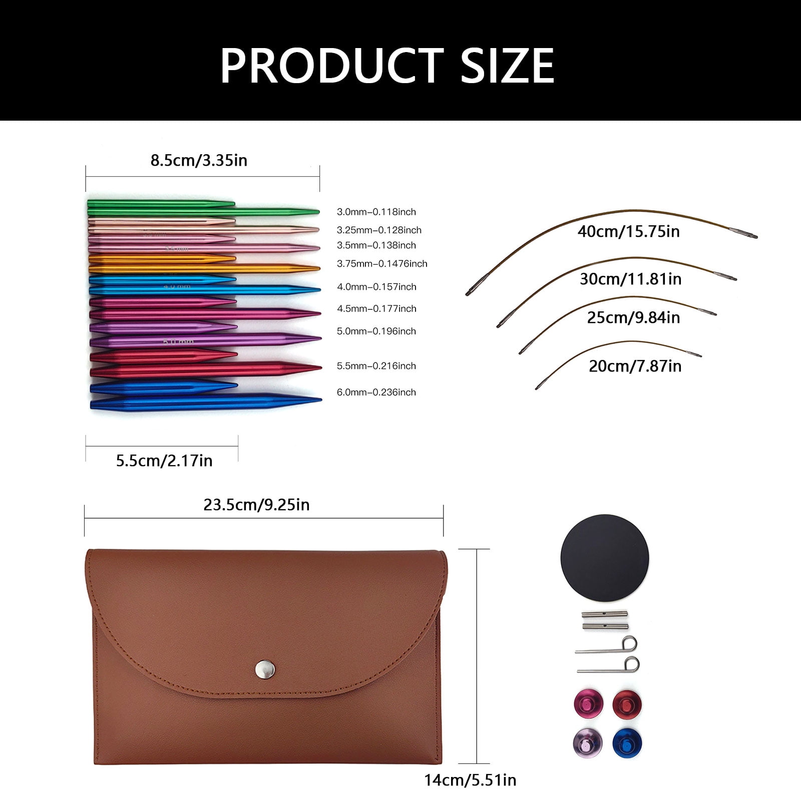 9Pairs of Aluminum Circular Knitting Needle Interchangeable Circular Knitting Needle Set for Knitting Sweater Sock Hat