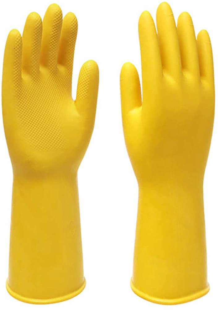 MARIGOLD KITCHEN GLOVES RUBBER YELLOW LATEX COTTON LINED SMALL MEDIUM LARGE SIZE 