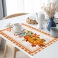 thumbnail image 3 of Happy Thanksgiving Placemats Set of 1 Fall Orange Pumpkins Plaid Wood Texture Heat Insulated Linen Place Mats, Washable Stain-Proof Table Mats for Dining Tables Holiday Decor 13x19inch, 3 of 9