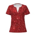 thumbnail image 2 of Uemuo Red Glitter Drawing Women's Deep V-Neck Low Cut Tops - Casual Loose Fit with Stainless Steel Loop, Soft, Breathable, Perfect for Office, Travel, and Daily Wear-Small, 2 of 5