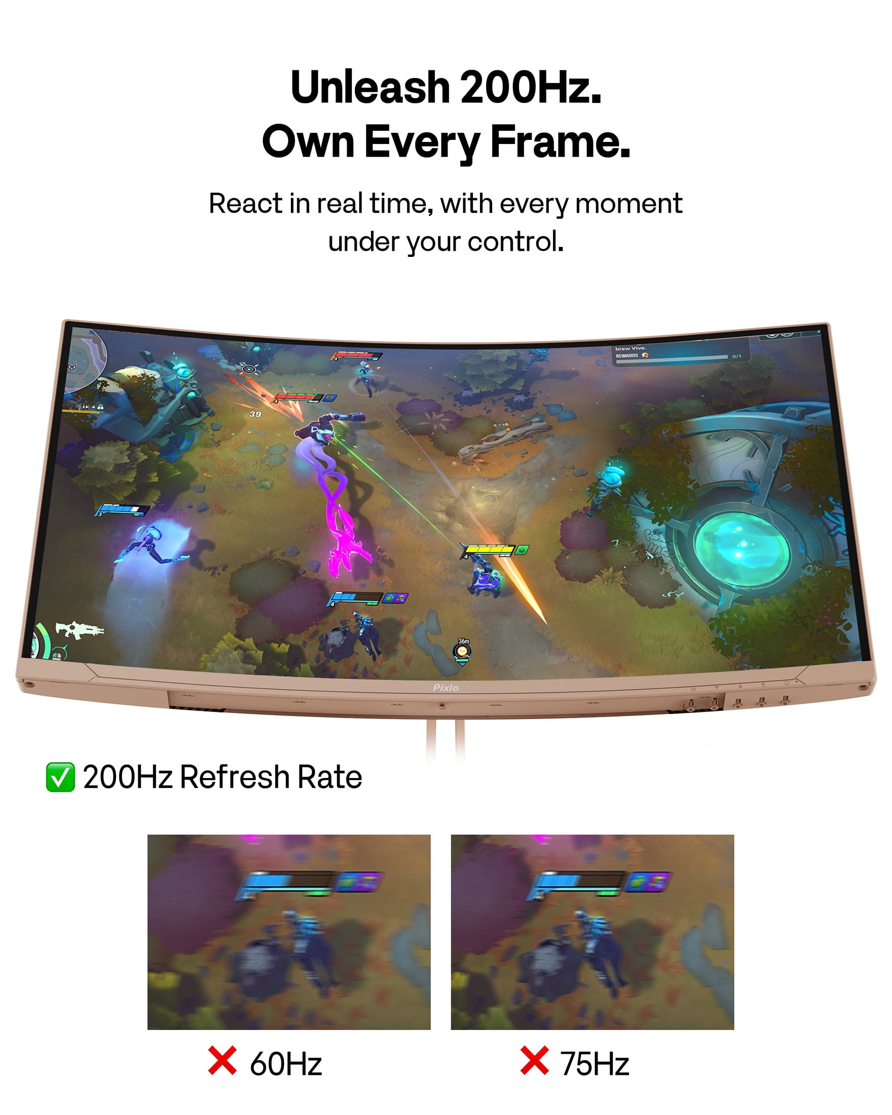Pixio PXC248 Wave Beige 24 inch 200Hz Refresh Rate FHD 1080p Resolution 1500R Curve Fast VA Panel 1ms GTG Response Time Adaptive Sync HDR Curved Gaming Monitor