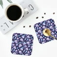 thumbnail image 4 of Lsque Skull crystal flower Pattern 4" Drink Coasters Set of 4, PVC Leather Absorbent Coasters, Table Coaster Set Decorative Coffee Cup Coasters Housewarming Gift -Square, 4 of 6