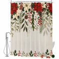 thumbnail image 2 of Christmas Red Poinsettia Shower Curtains for Bathroom, Winter Xmas Flowers Pines Cone Waterproof Fabric Shower Curtain, Decorative Bathroom Curtain for Bathtub, 36"x72", No Hooks Included, 2 of 9