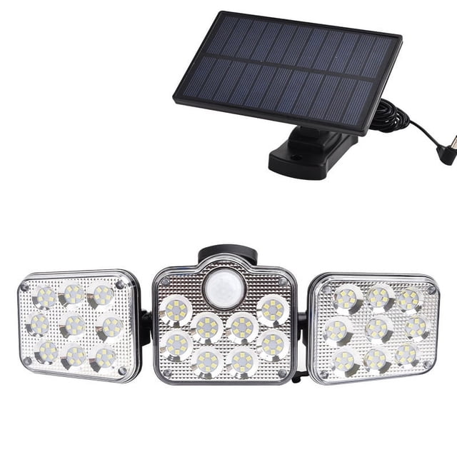 Lámpara de pared solar LED de tres cabezales, luz de patio solar dividida, luz de inducción del cuerpo humano para exteriores