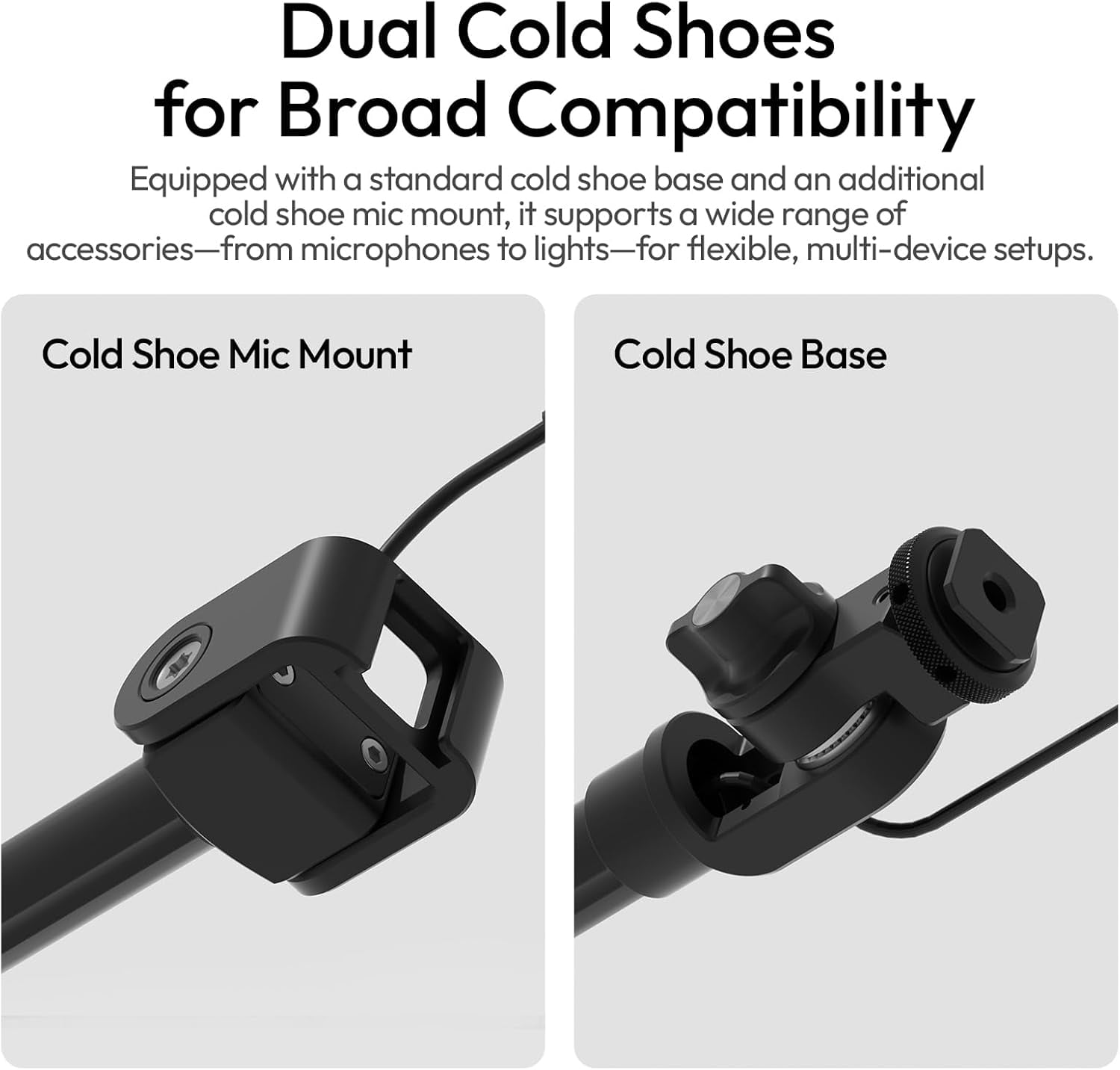 ZJ08 Extendable Cold Shoe Mic Arm Pole with Built-in 3.5mm Audio , 3 Section Aluminum Microphone  Pole for Cold Shoe Microphones, Angle Length Adjustable, 1KG  Load