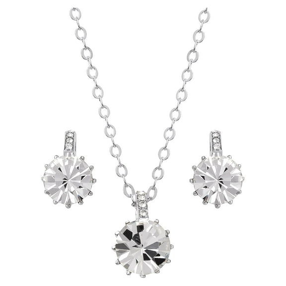 Believe by Brilliance Women's Fine Silver Plated Clear Crystal Pendant & Earring Set, 18"   2" CHAIN