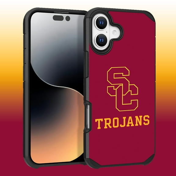 Apple iPhone 16 Plus (6.7) - Licensed NCAA University of Southern California Trojans Logo on Red Textured Dual Layer Case