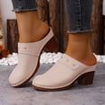 thumbnail image 2 of Rokment Women's Studded High Heels Mules Dressy Sandals Classic Fashion Casual Leather Closed Toe Chunky Stackable High Heels Clogs Spring Summer Heeled Dress Slip on Slippers Beige Size 6.5, 2 of 6