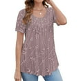 thumbnail image 2 of Womens Tops Short Sleeve Summer Tops For Women Casual Tunic Leggings Up Ruched Blouses Clothes Womens T Shirts, 2 of 5