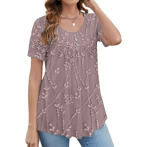 Women's Short Sleeve T-shirt Women'S Tunic Tops For Leggings Short Sleeve Shirts Up Casual Ruched Blouses Clothes,Pink Women's Short sleeve T-shirt M