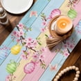 thumbnail image 3 of Colorful Easter Table Runner 48 Inches, Spring Watercolor Bunny Egg Flower Wood Grain Bed Runner Dresser Scarves Tabletop for Indoor Outdoor Parties/Ceremony/Banquet, 13" x 48", 3 of 8