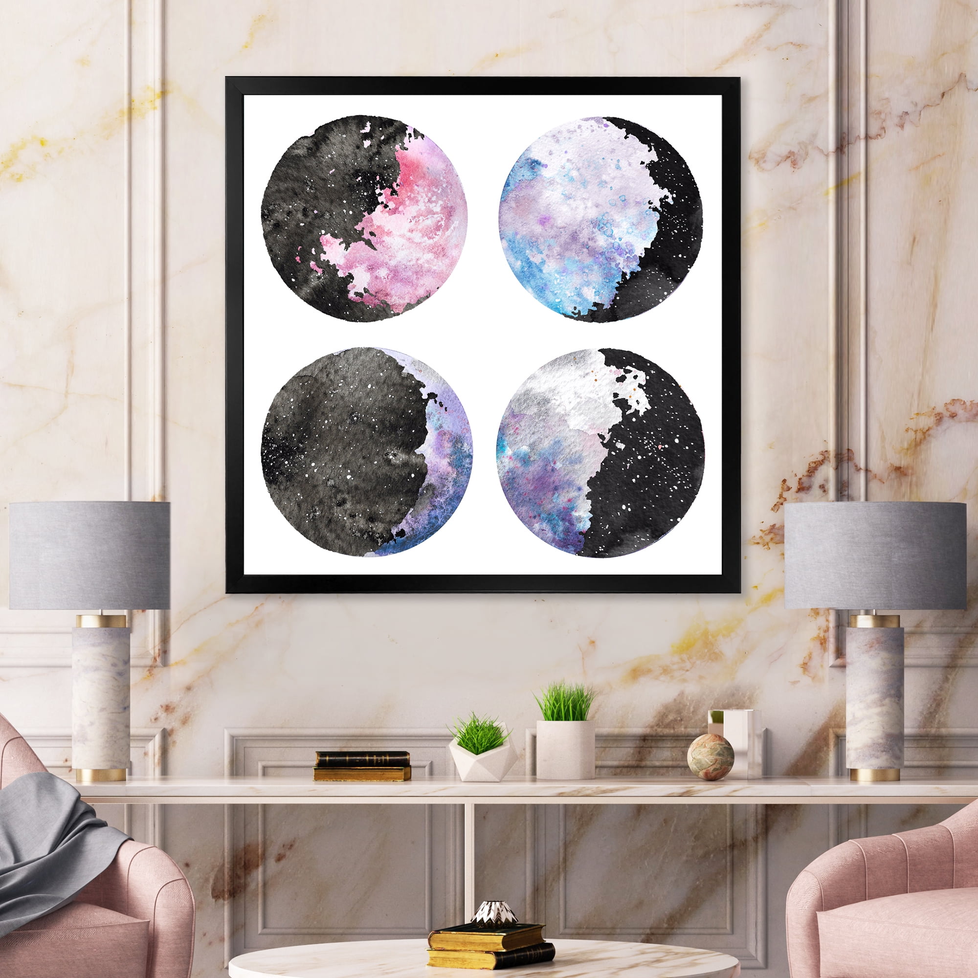 Designart 'Moon Phases With Sky and Stars' Bohemian & Eclectic Framed Art Print