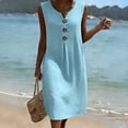 thumbnail image 6 of QUNYINEY Cotton Linen Womens Sundress Summer Midi Blue Sleeveless Tank Dress Loose Fit Vacation Beach V Neck Dresses, 6 of 8