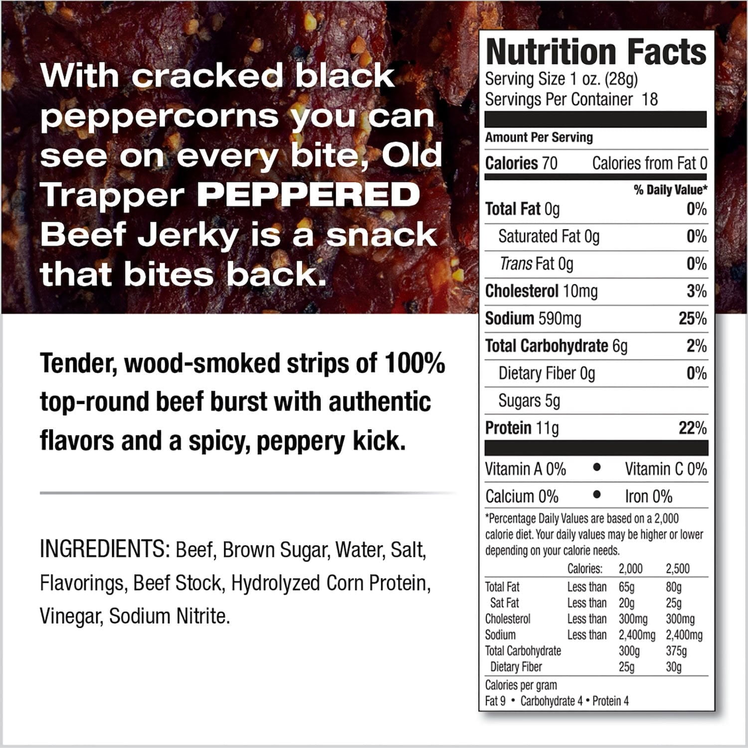 Old Trapper Peppered Beef Jerky, 3 Pack, 18 oz with bowl by OMA