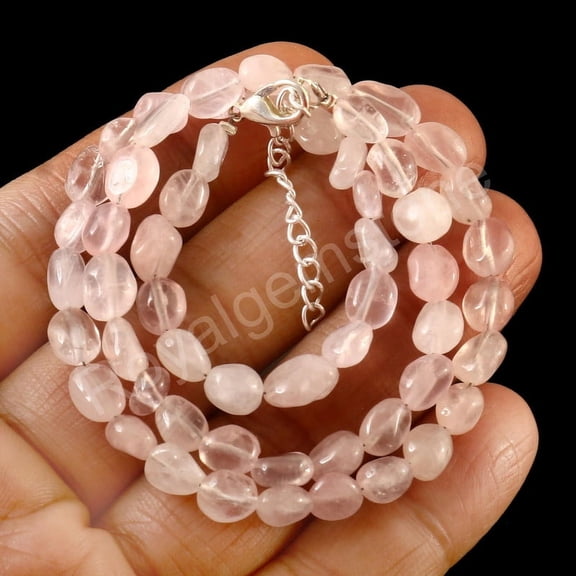 ROYALGEMSTONE Rose Quartz Necklace, Rose Quartz Smooth Nuggets Necklace, Rose Quartz Beaded Necklace, Women Necklace, Gift Her