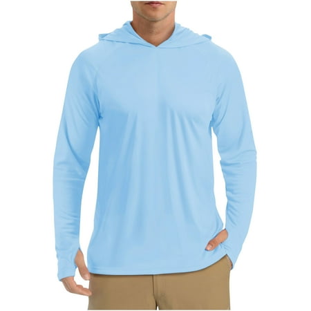 Dagegui Today Clearance Mens Sun Protection Hoodies Summer Lightweight Long Sleeve Shirts UPF 50+ Fishing Shirt with Hood Tops Light Blue L