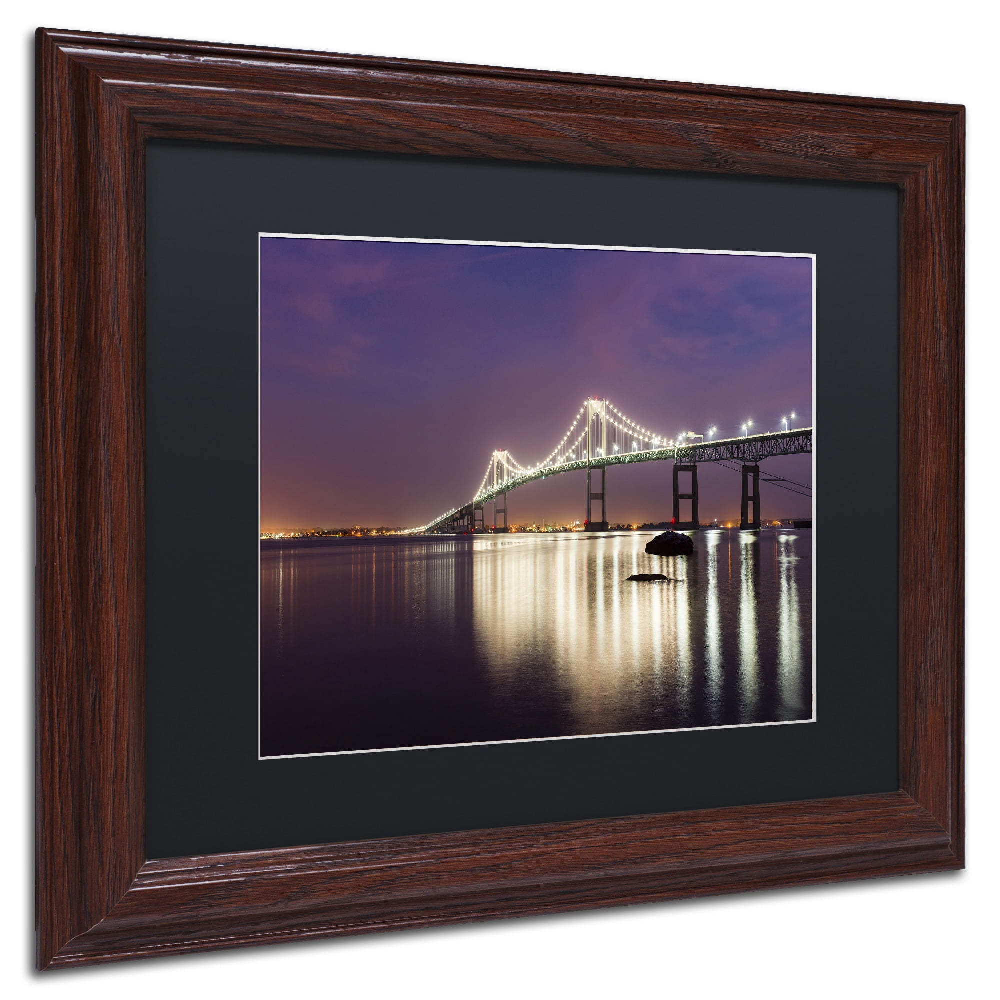 Trademark Fine Art "Newport Bridge Dusk" Canvas Art by Michael Blanchette Photography Black Matte, Wood Frame