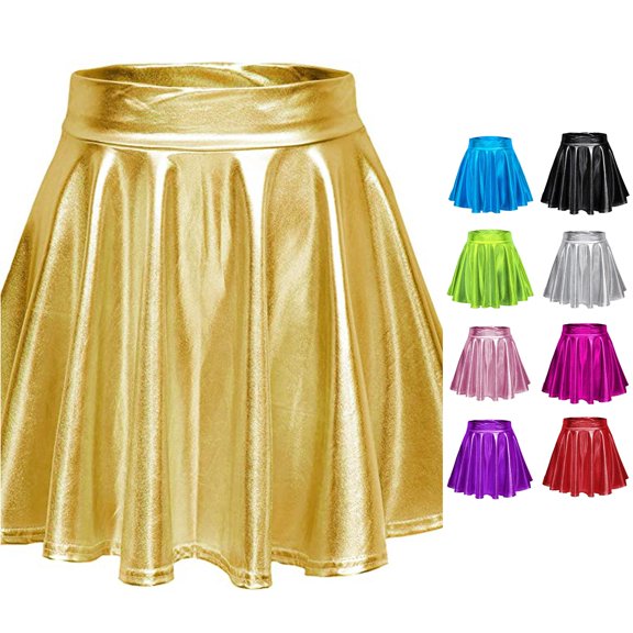 Women's Casual Fashion Shiny Metallic Flared Pleated A-Line Skirt Tennis Skirt for Women