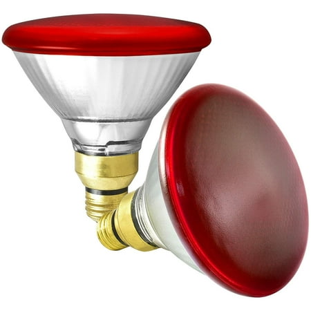 Par38 Bullet Flood - GE 85 Watt Halogen PAR38 Outdoor Flood Light Bulbs, Red Light Bulb, Glass, 120V, Wet Rated, E26 Medium Base (2 Pack)