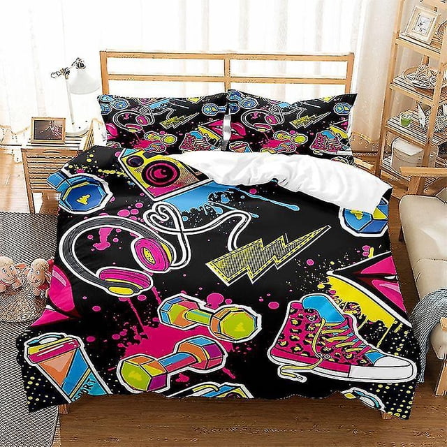 Street Graffiti Bedding Set Boho Duvet Cover King Queen Bedding A