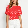 thumbnail image 2 of ClodeEU Women's Polka Dot Short Sleeve Blouse,Crew Neck Puff Sleeve Ruched Waist Crop Top Red,Women's Plus XXL, 2 of 9