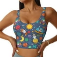 thumbnail image 2 of Haiem Cartoon Space Pattern Womens Sports Bra - U Neck Padded Low Impact Yoga Bra Workout Crop Top Gym Moisture-Wicking Workout Vest -Medium, 2 of 9