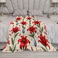 thumbnail image 4 of Vibrant Lily Bud Red Micro Fleece Throw Blanket | Cozy Flannel 280gsm Ultra-Fuzzy, Leaf Petal Stem Design for Sofa Bed & Travel, Machine Washable, 4 of 9