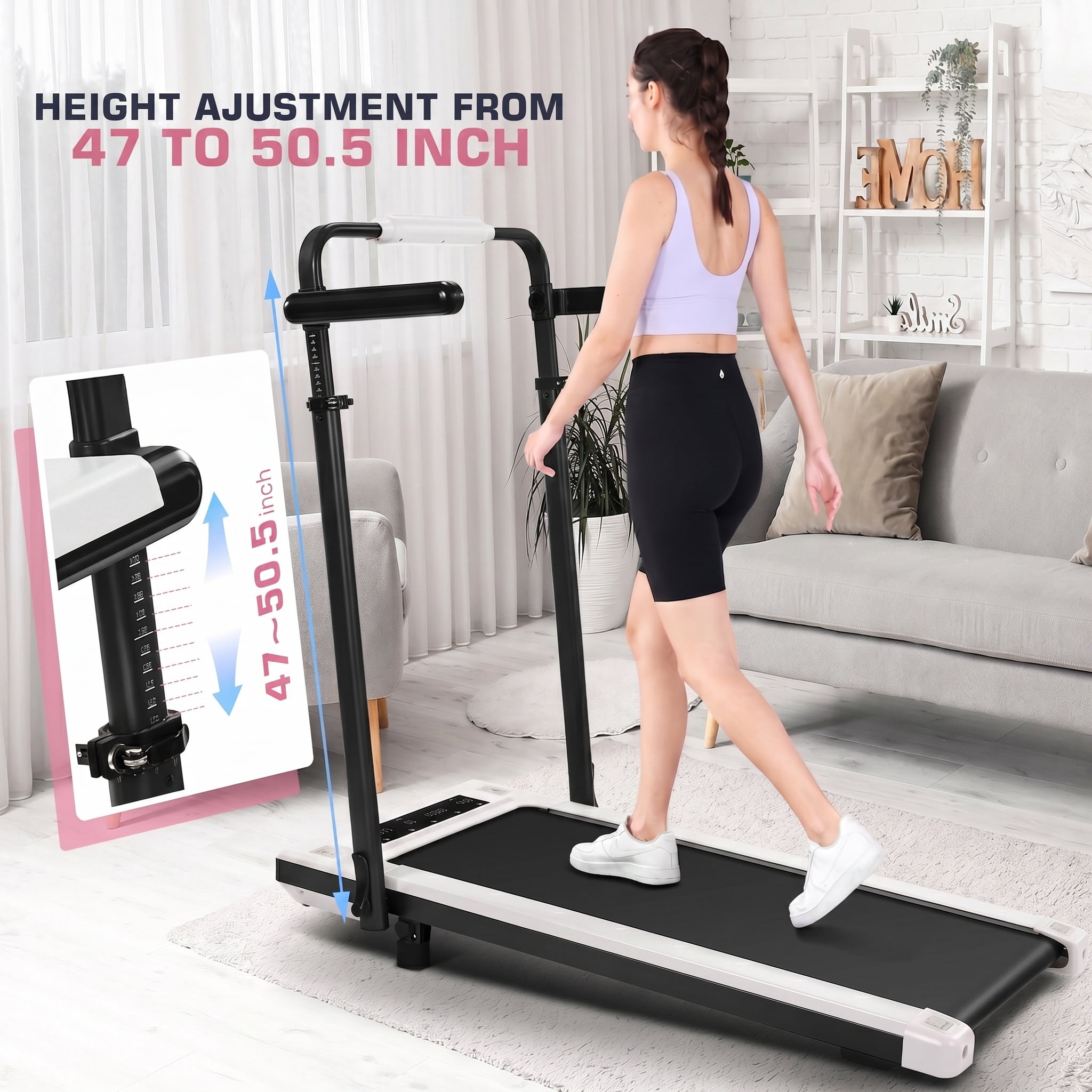 Simpfree Walking Pad with 6% Incline,3 in 1 Under Desk Treadmill with Height-Adjustable Desk 300lbs Capacity,Foldable Treadmill with Adjustable Handle,Touch Screen Remote Control,2s Folding,0.5-7.5mp