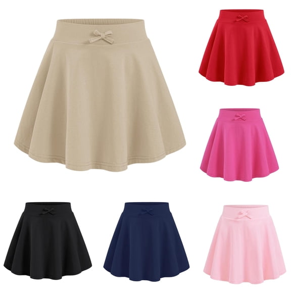 GobdXE Front Bow Decor Full Elastic Waist Circular Cut Flare Skort Built In Anti Exposure Lining Back To School Uniform Bottom for Girls 13-14 Years,Khaki