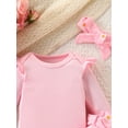 thumbnail image 5 of Suealasg Baby Girl Outfit Newborn Girl Spring Fall 4Pcs Clothes 3 6 12 18 24 Months Infant Girl Long Sleeve Ribbed Romper Daisy Print Pants Belt Headband Sets, 5 of 6