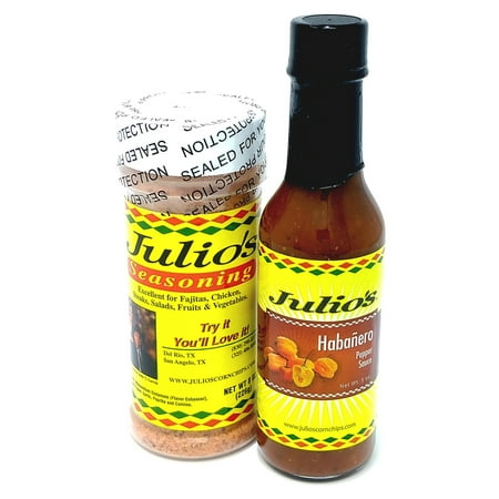 Julio's Famous Seasoning and Habanero Hot Sauce Gift Pack - Includes 8 oz Julio's Seasoning and 5 oz Sauce - Ideal Taco Seasoning and