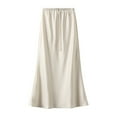 thumbnail image 3 of DuoJiaJ Women's Fashion Slimming Fishtail Skirt With Elastic Waist Drawstring Silky Slip Skirts For Women Beige L, 3 of 3