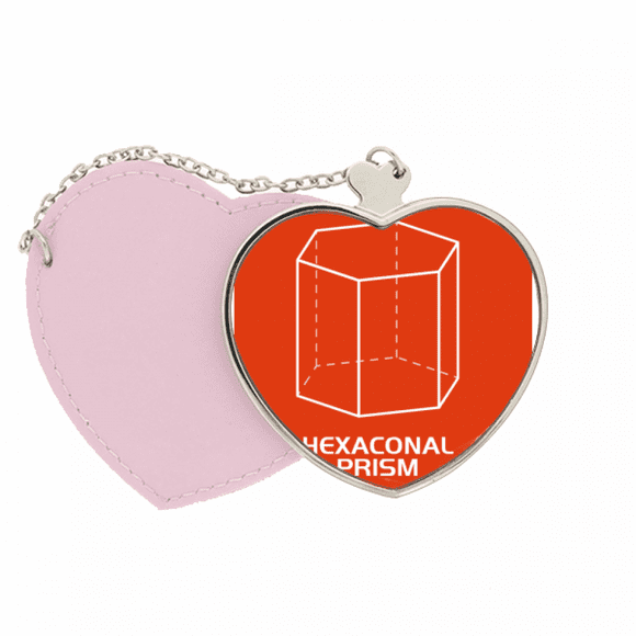 Hexagonal Prism Mathematical Geometric Space Mirror Travel Purse Makeup Heart Pink