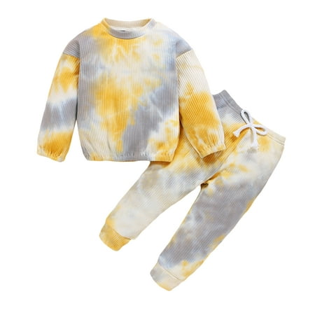 

Baby Tie-dye Suit Long Sleeves + Trousers Elastic Waist Ribbed Closing Spring Clothing