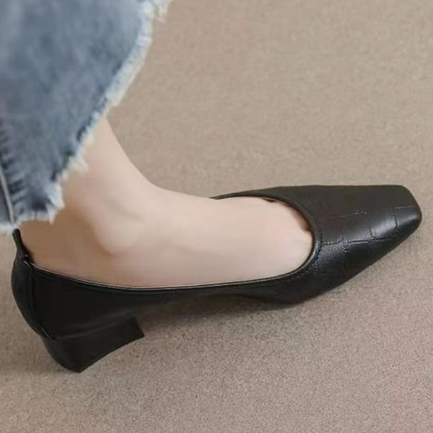 Tacones gruesos para mujer, primavera y otoño, cabeza cuadrada, espalda descubierta, tacones cuadrados bajos, moda Retro francesa, trabajo de oficina, zapatos profesionales 35 Gao Jinjia LED