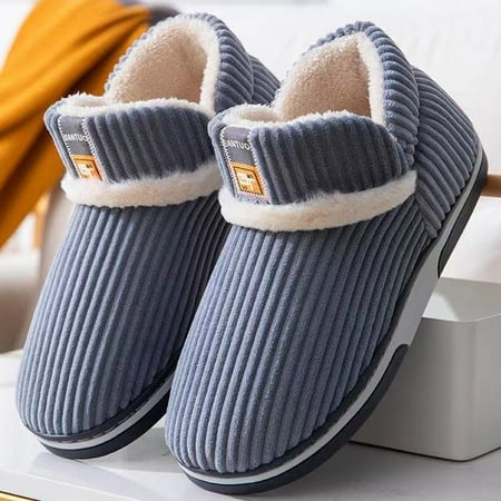 

QWZNDZGR Fleece Home Cotton Shoes For Men Indoor Winter Flip-flops Male House Slippers Big Size 46 47 Warm Booties Slippers Closed Back