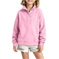 thumbnail image 5 of BLVB Girls Oversized Sweatshirt Kids Fashion Button Stand Collar Pullover Long Sleeve Tops Fall Clothing for 5-15 Years(Pink,7-8 Years), 5 of 9