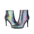 thumbnail image 6 of BLISSFUL STEP Snake Printed Pointed Toe Stiletto Heel Ankle Boots for Women Black 7, 6 of 8