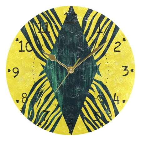 Abstract Cross Lines with Zabra Skin Round Wall Clock Silent Analog Battery Operated Gold Pointer Home Decor 9.84 Diameter