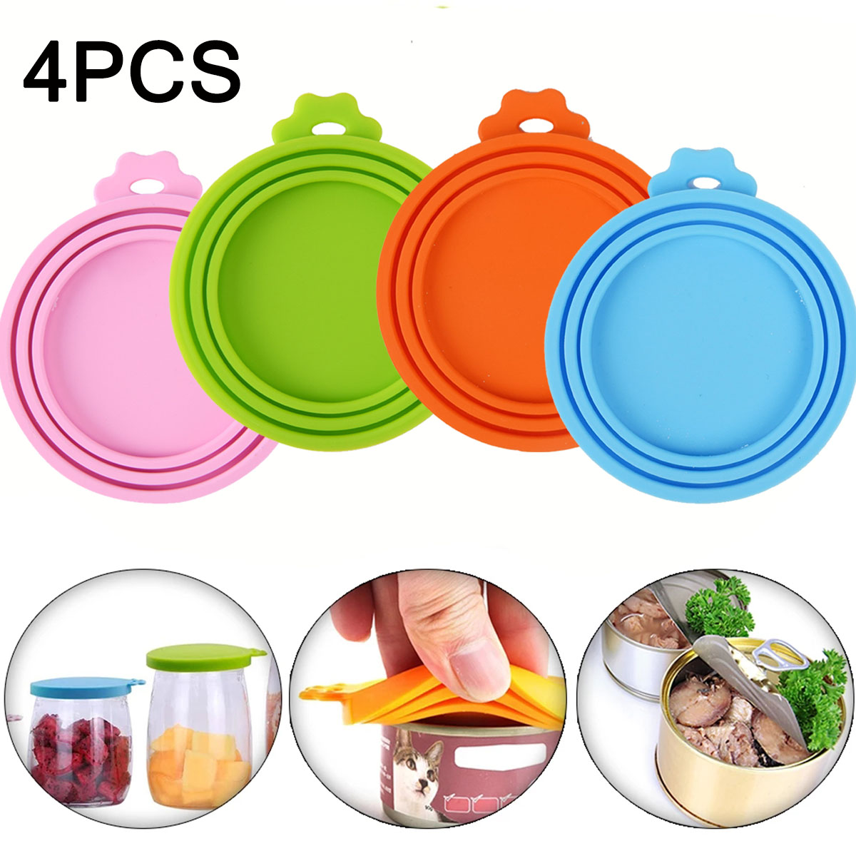 Pet Food Can Lids 4 Pack Universal BPA Free Silicone Dog and Cat Food