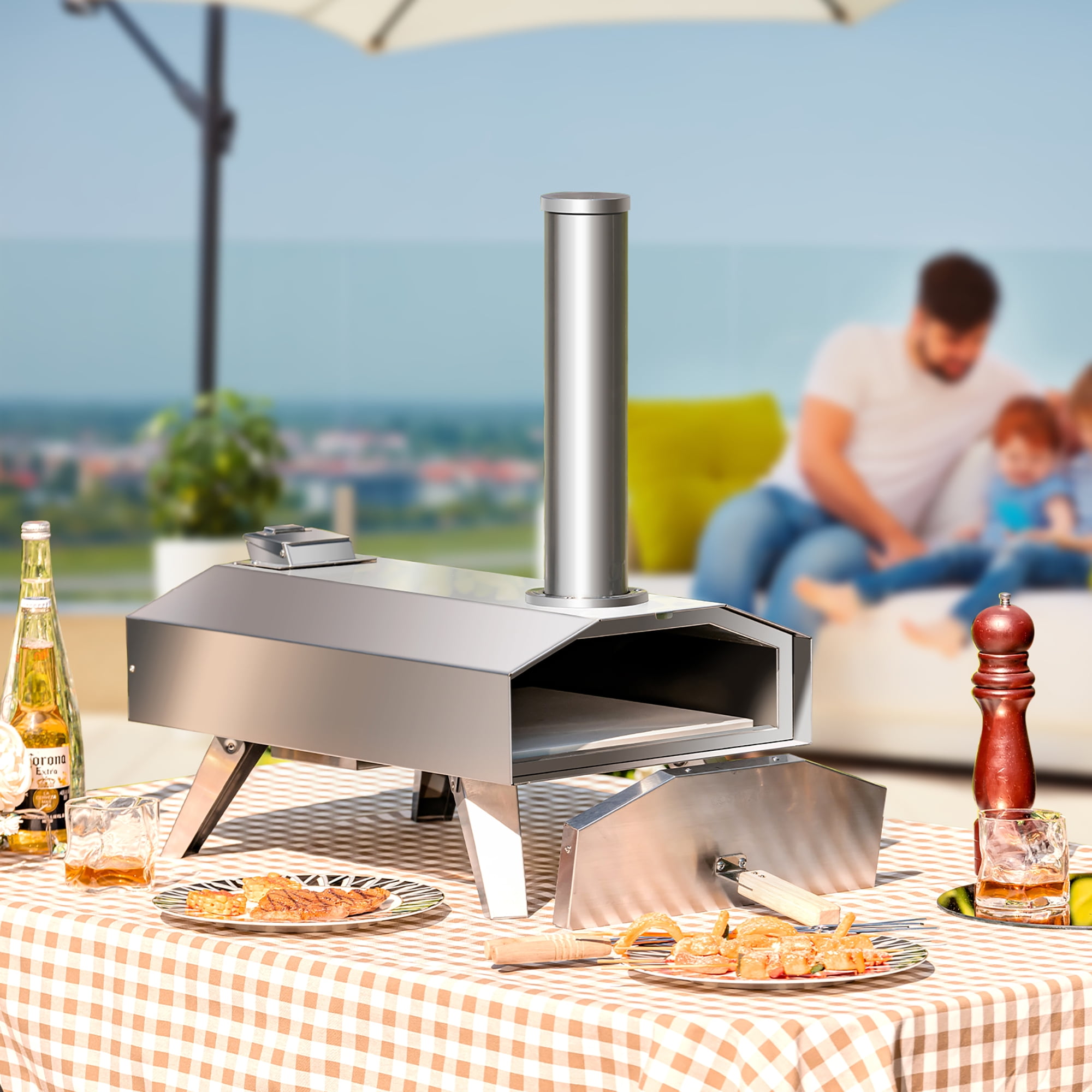 Costway Wood Pellet Pizza Oven Pizza Maker Portable Outdoor Pizza Stone w/  Foldable Leg - Walmart.com