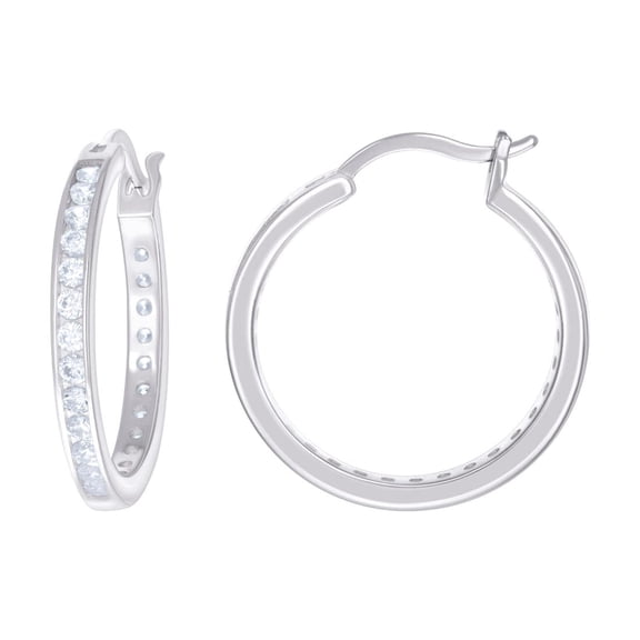 925 Sterling Silver Womens Cubic Zirconia Hoop Earrings 24x3mm Wide Hoop Earring for Women